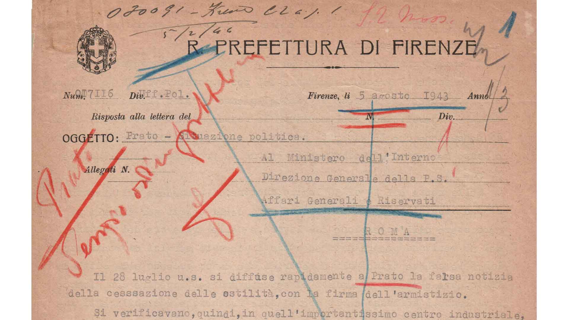 Situazione politica a Prato, 5 agosto 1943