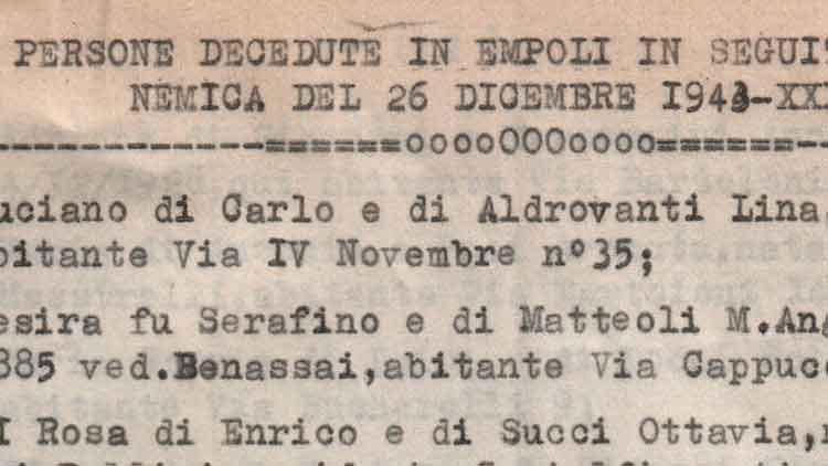 Elenco delle vittime del bombardamento di Empoli del 26 dicembre 1943