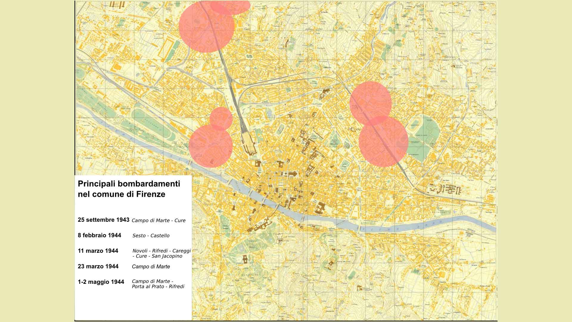 Mappa dei quartieri pi&ugrave; colpiti dai bombardamenti
