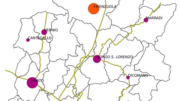 Mappa dei bombardamenti nella provincia