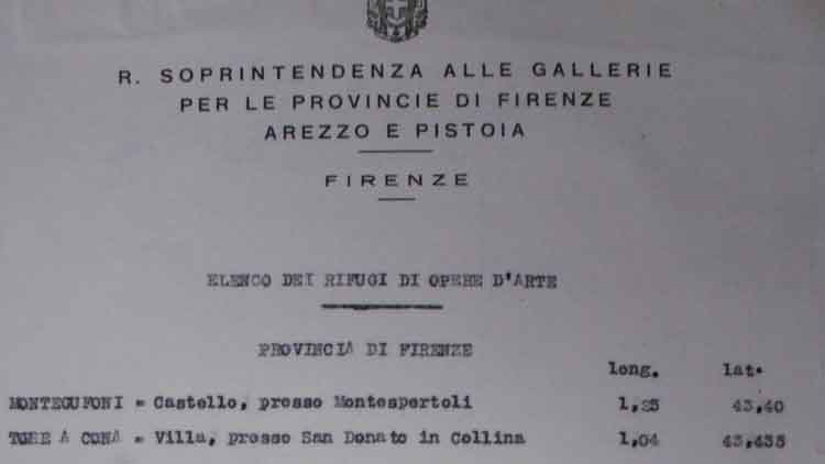 Elenco dei luoghi di rifugio delle opere d’arte (Archivio storico Polo museale fiorentino)
