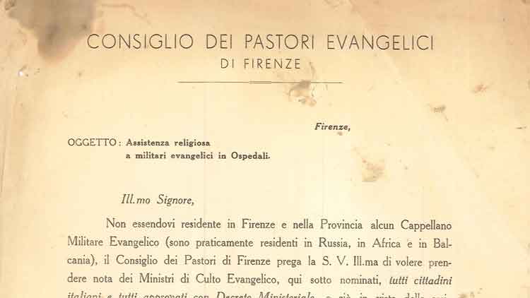 Assistenza religiosa ai militari evangelici in ospedale (Archivio storico Chiesa valdese di Firenze)